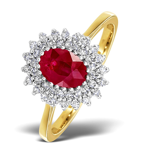 Ruby 7 x 5mm And Diamond 9K Gold Ring